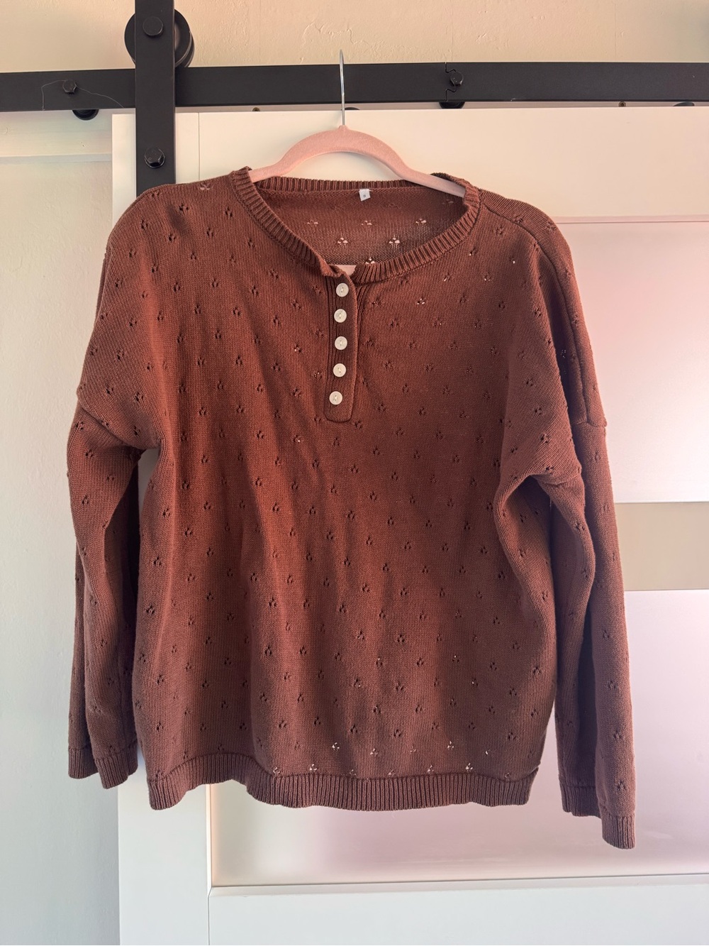 Women’s Brown Button Henley Sweater